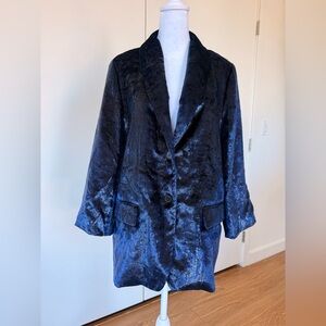 Zara Metallic Blue Velvet Blazer